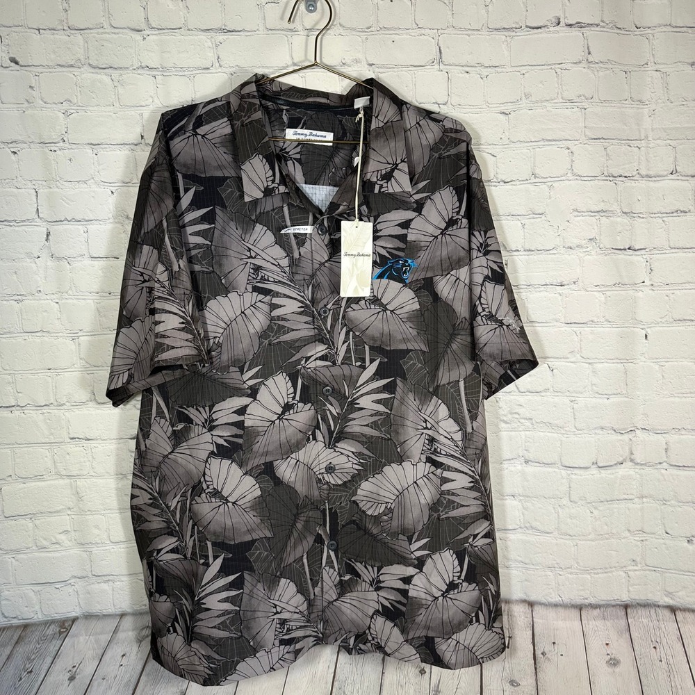 NEW Tommy Bahama Mens Carolina Panthers Nuevo Fronds IslandZone Shirt Black XXL